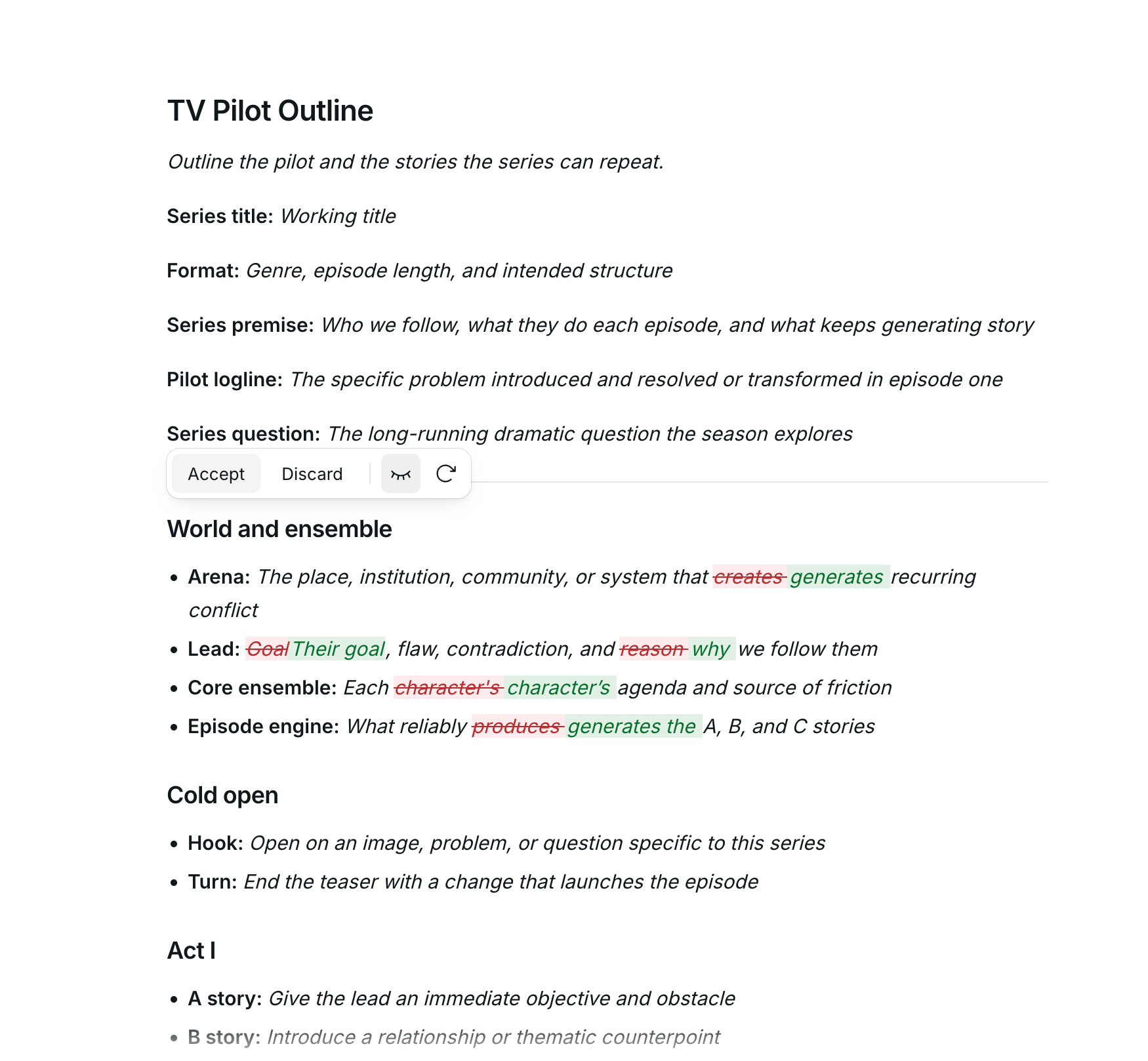 Scriptor text editor interface showing story development tools and writing workspace