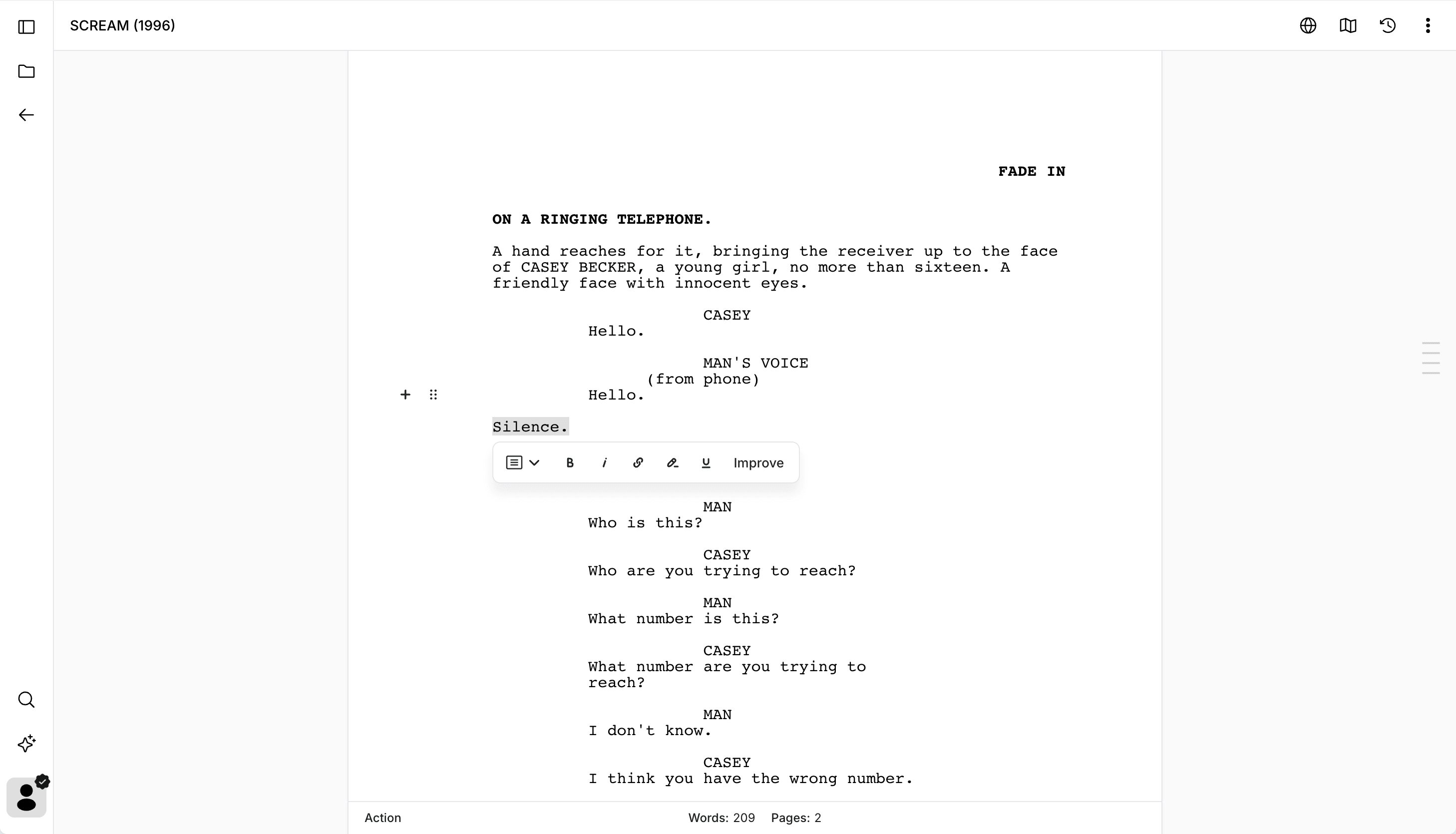 Screenplay Editor preview