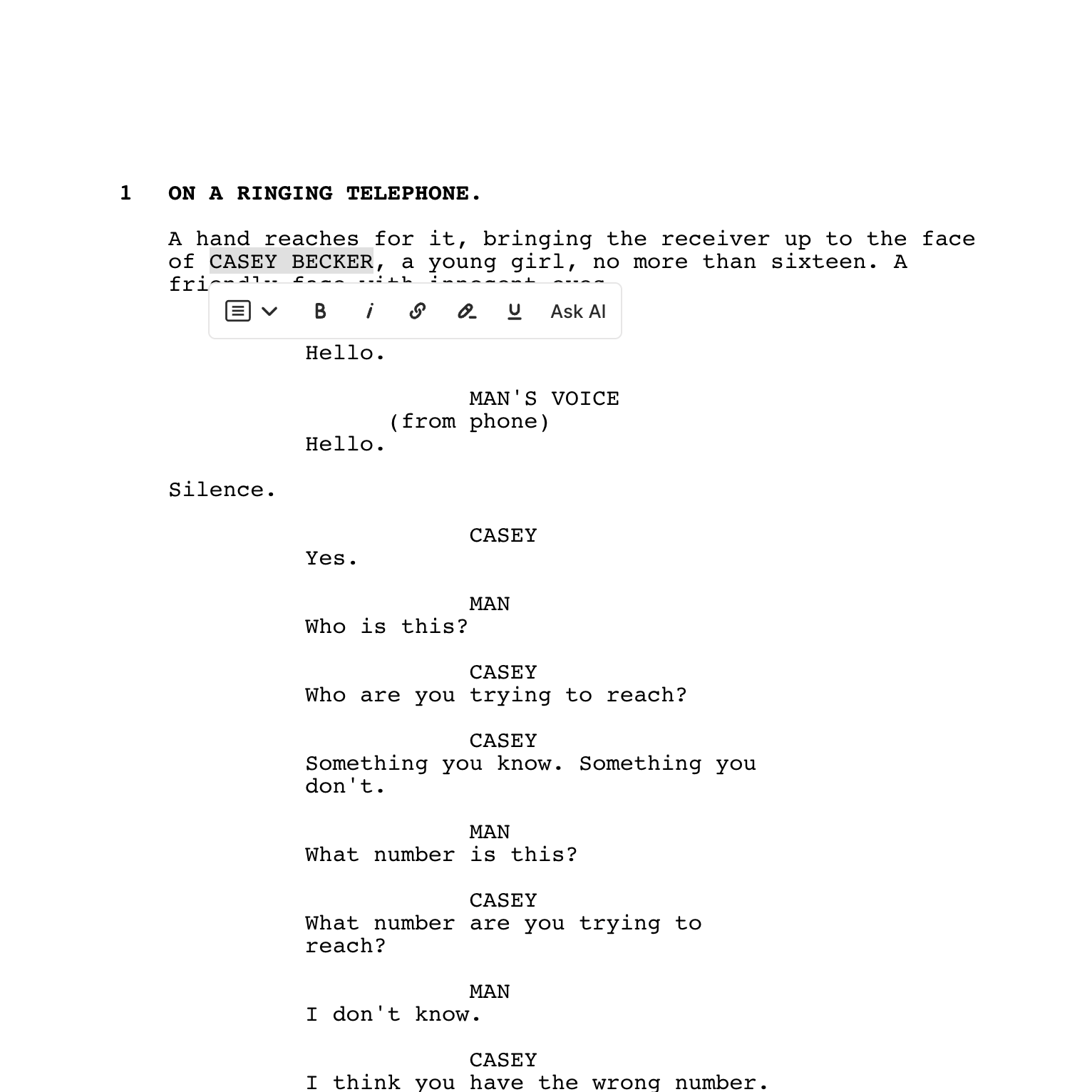 Scriptor screenplay editor interface showing professional script formatting, industry-standard tools, and writing workspace