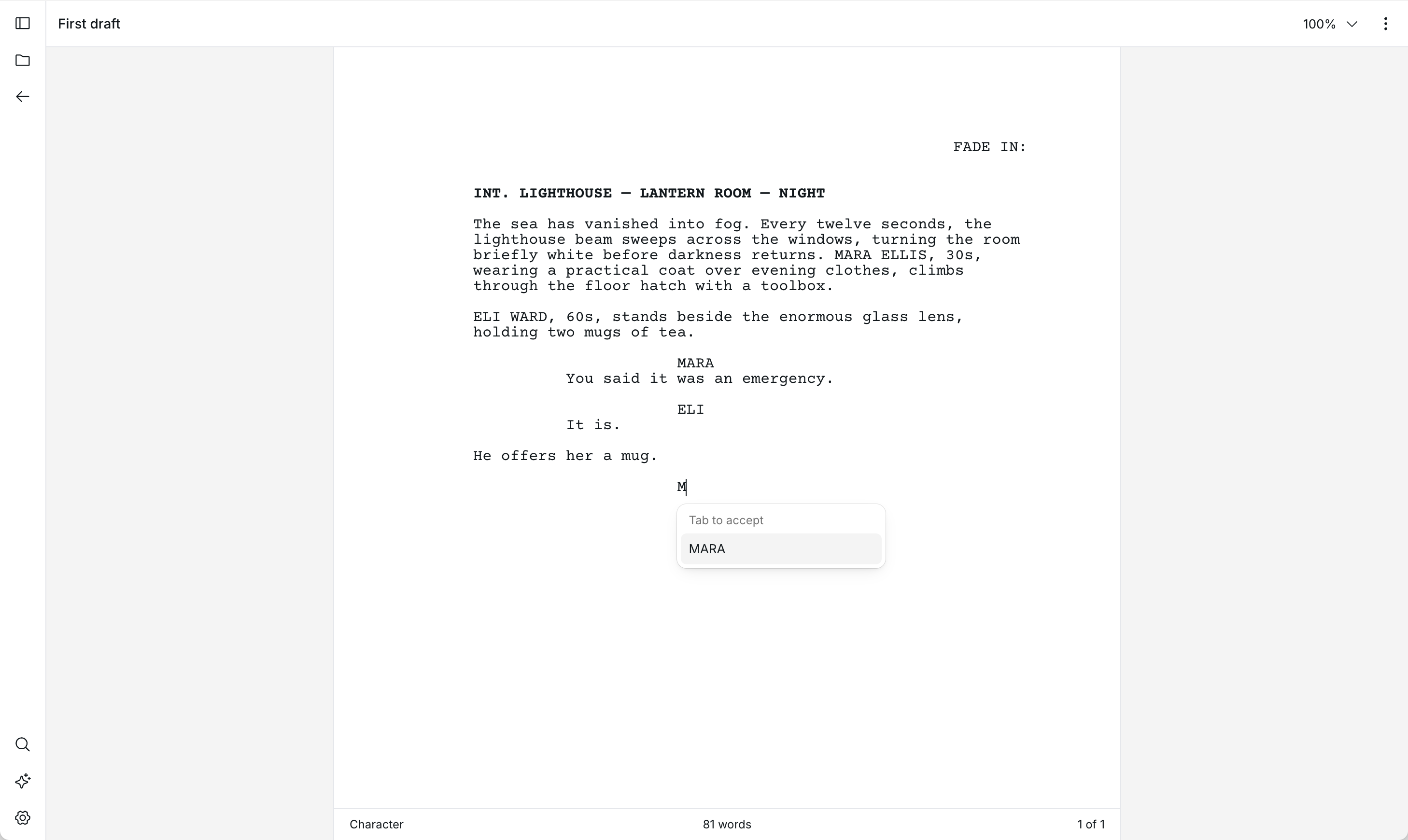 Scriptor screenplay autocomplete